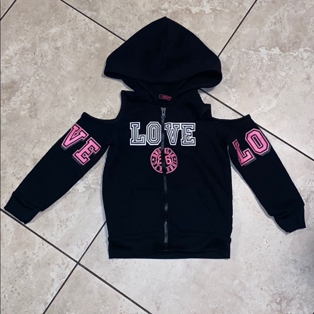 Girls NYC cold shoulder zip up hoodie